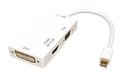 Konvertor miniDP(M) -> HDMI(F) / DVI(F) / VGA(F), 4K@30Hz, bílý