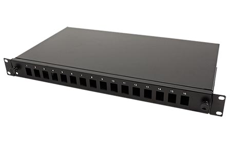 19" optická vana, 16x SC (simplex)/ LC (duplex), černá