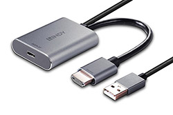 Adaptér HDMI A(M) -> USB C(F) + napájaní USB A(M), 4K@60Hz, šedý, 13cm