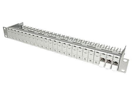 E-DAT Patchpanel 19", stíněný, 24x MC modul RJ45 kat. 6a, šedý