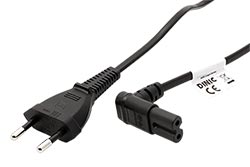 Kabel síťový 2pinový, CEE 7/16(M) - IEC320 C7  lomený nahoru/dolů, 2m, černý
