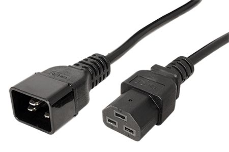 Kabel síťový prodlužovací, C20 - C21, 3x1,5mm, 16A, 2m, černý