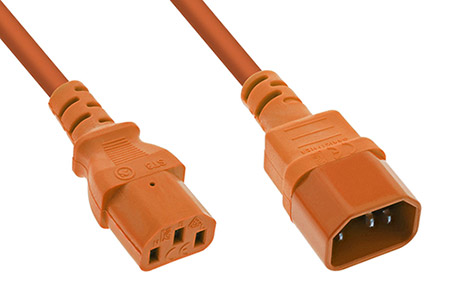 Kabel síťový prodlužovací, IEC320 C14 - C13, 2m, oranžový