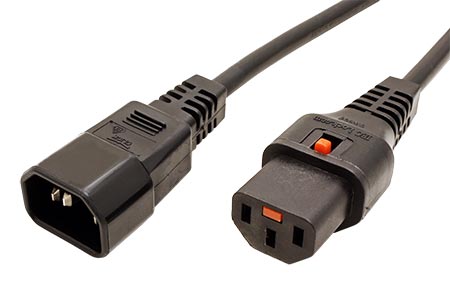 Kabel síťový prodlužovací IEC320 C14 - C13, 3 x 1mm2, IEC Lock, 3m, černý