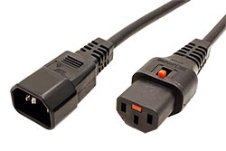 Kabel síťový prodlužovací IEC320 C14 - C13, 3 x 1mm2, IEC Lock, 3m, černý