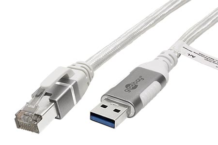 Kabel USB3.0 A(M) -> RJ45M, Gigabit Ethernet, 1,5m, bílý