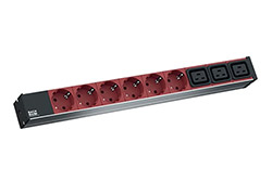 Napájecí panel 1U, 6x zásuvka DE + 3x C19, vidlice C20, červený, 2m (800.2333)