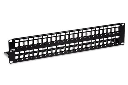 Patchpanel pro keystone 19", STP, 48 portů, neosazený, 2U, černý (TC-KP48S)