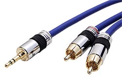 Premium audio kabel jack 3,5mm(M) - 2x cinch(M), 15m, modrý