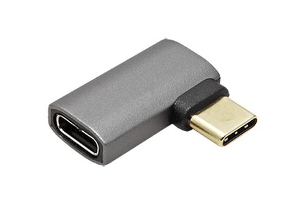 Redukce USB4 40Gbps, USB C(M) - USB C(F), lomená 90° vlevo / vpravo, stříbrná