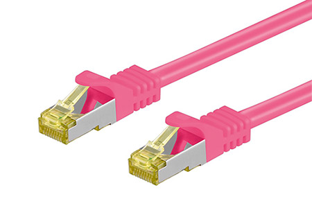 S/FTP patchkabel kat. 7, s konektory RJ45, LSOH, 0,5m, růžový