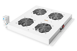 Stropní ventilační jednotka pro serverové a síťové rozvaděče, 4/4 ventilátory, termostat, šedá