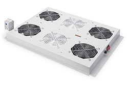 Stropní ventilační jednotka pro serverové a síťové rozvaděče, 6/4 ventilátory, termostat, šedá