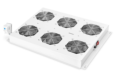 Stropní ventilační jednotka pro serverové a síťové rozvaděče, 6/6 ventilátorů, termostat, šedá