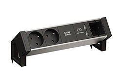 Systém DESK 2, 2x zásuvka CZ, zdroj 15W (2x USB A), 1x volné, černý/stříbrný (937.002)