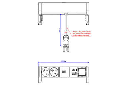 Systém DESK 2, 2x zásuvka CZ + zdroj 22W (USB A+C), 1x volné, černý/stříbrný (937.322)