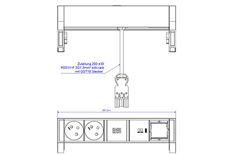 Systém DESK 2, 2x zásuvka CZ, zdroj 30W (USB C), 1x volné, bílý + černé moduly (902.954)