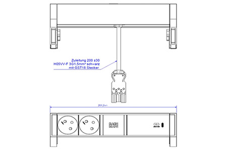 Systém DESK 2, 2x zásuvka CZ, zdroj 60W (USB C), bílý + černé moduly (902.952)