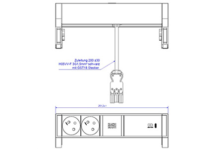 Systém DESK 2, 2x zásuvka CZ, zdroj 60W (USB C), černý (902.982)