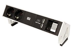 Systém DESK 2, 2x zásuvka DE, zdroj (2x USB), 1x volné, bílý + černé moduly (902.228)