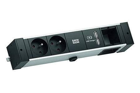 Systém DESK RAIL 2x zásuvka CZ, zdroj 15W (2x USB A), 1x volné (941.002)