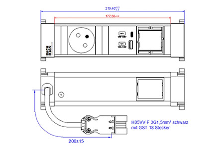 Systém POWER FRAME, box pro 3 moduly, 1x zásuvka CZ, zdroj 22W (USB A+C), 1x volné (916.527)