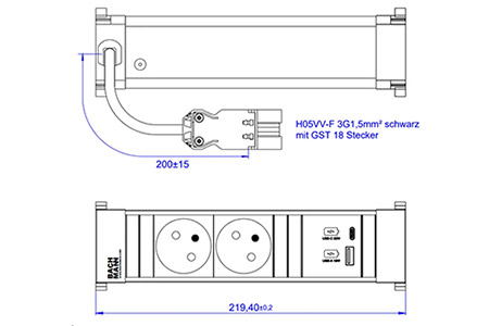 Systém POWER FRAME, box pro 3 moduly, 2x zásuvka CZ, zdroj 22W (USB A+C) (916.525)