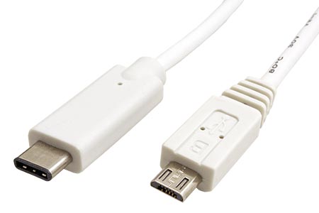 USB 2.0 kabel microUSB B(M) - USB C(M), 1m, bílý