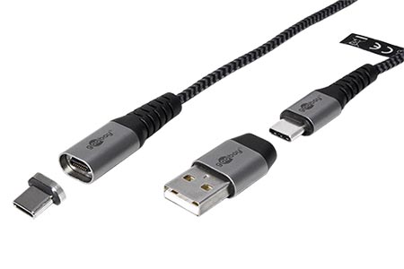 USB 2.0 kabel, USB C(M) - USB C(M) magnetický, + redukce na USB A(M), 1m